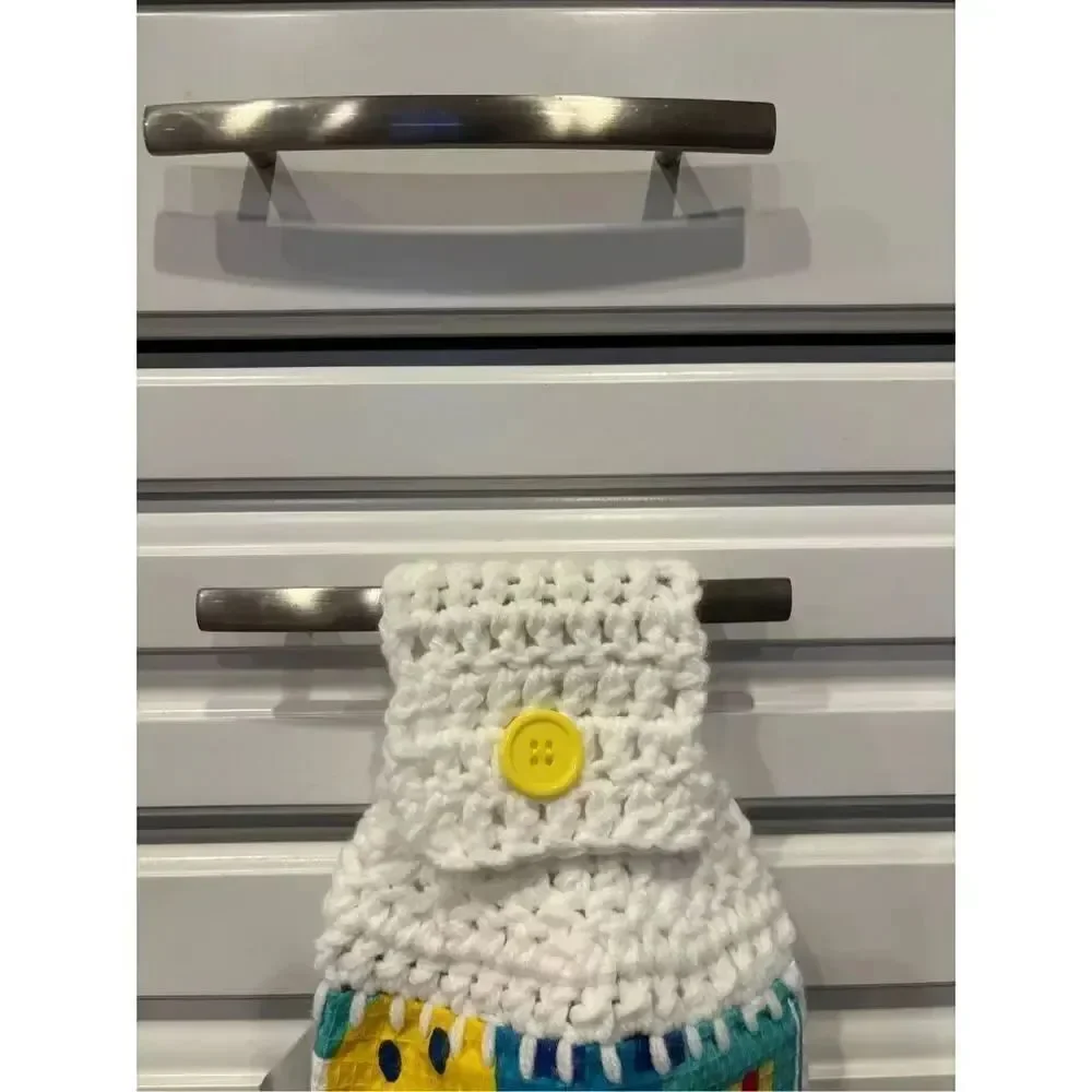 Crochet Top Kitchen Towel-Smiley faces with design